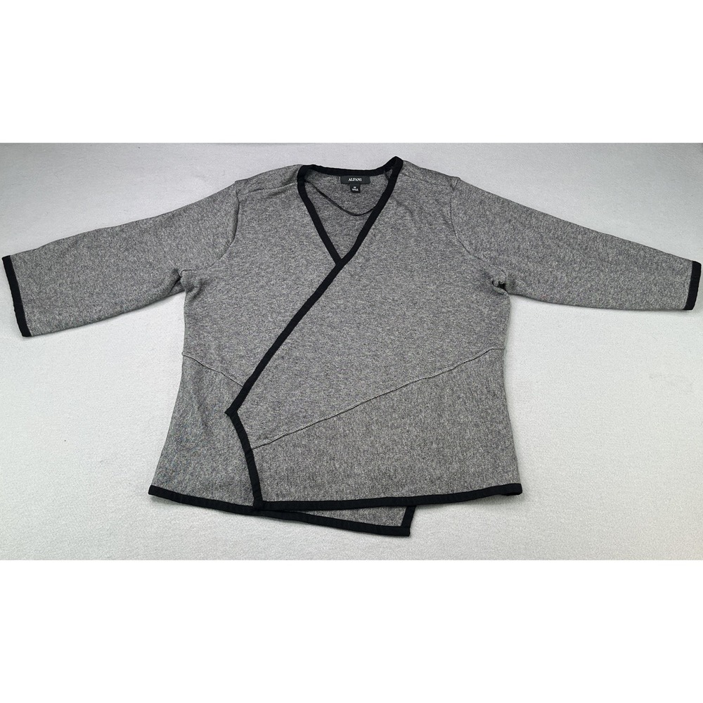 Alfani Women's 0X Gray/Black Open Front Cardigan Sweater 3/4 Sleeve Knit